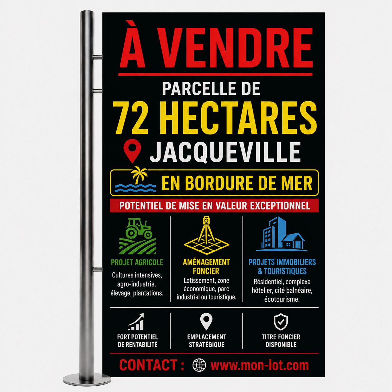 AU M² : 72 HECTARES - BORD DE MER